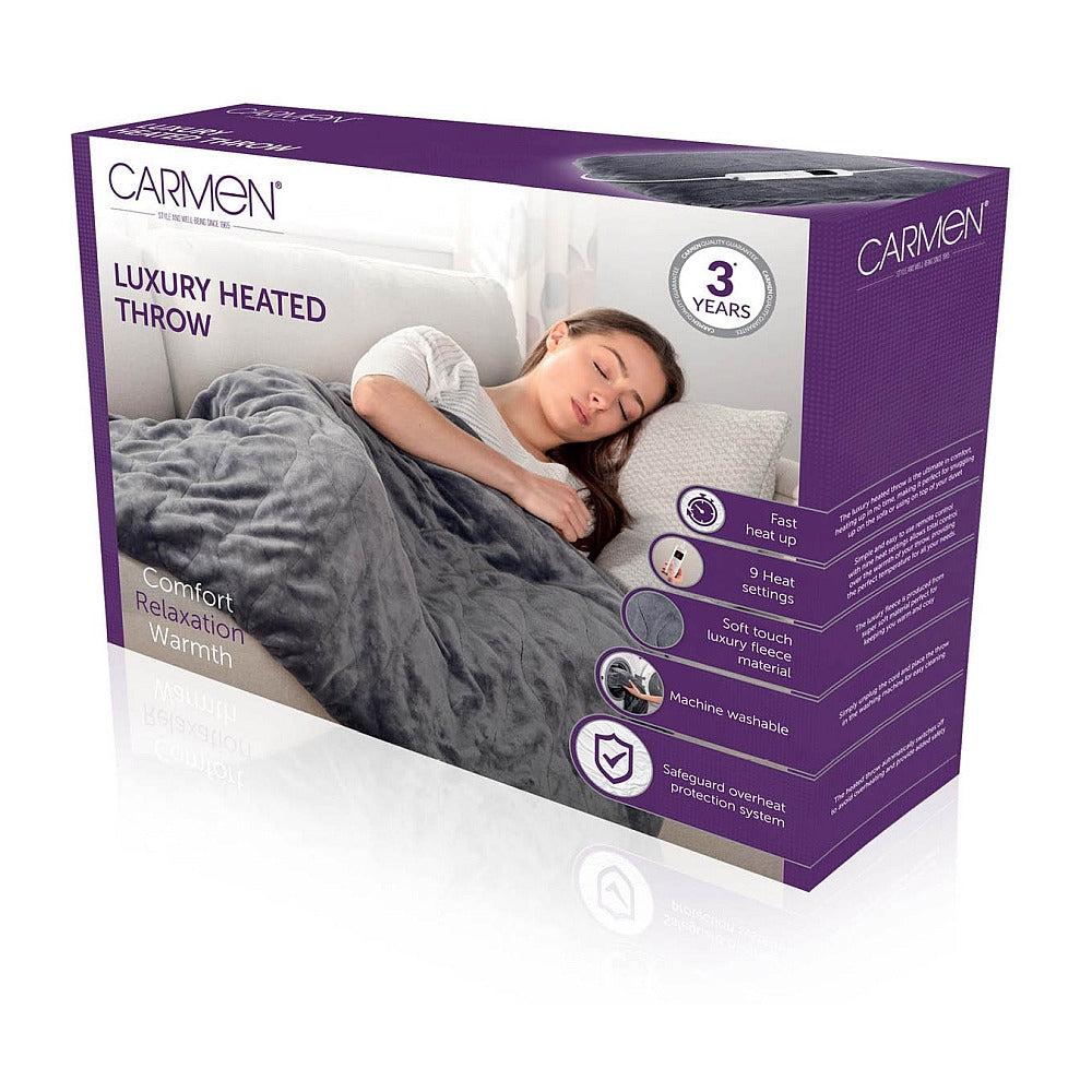 Carmen Luxury Electric Heated Fleece Throw and Over Blanket 