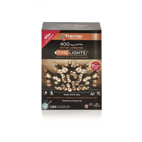 Premier Decorations - 400 LED Multi-Action Battery-Operated Timelights - Warm White