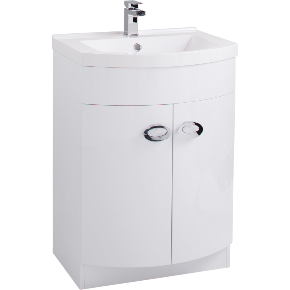 D Shaped Vanity Unit & Washbasin White - 60cm
