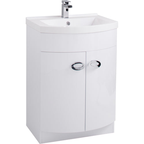 D Shaped Vanity Unit & Washbasin White - 60cm
