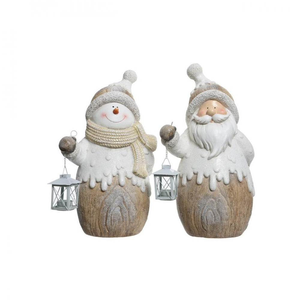 Decoris - Polyresin Santa/Snowman with Lantern