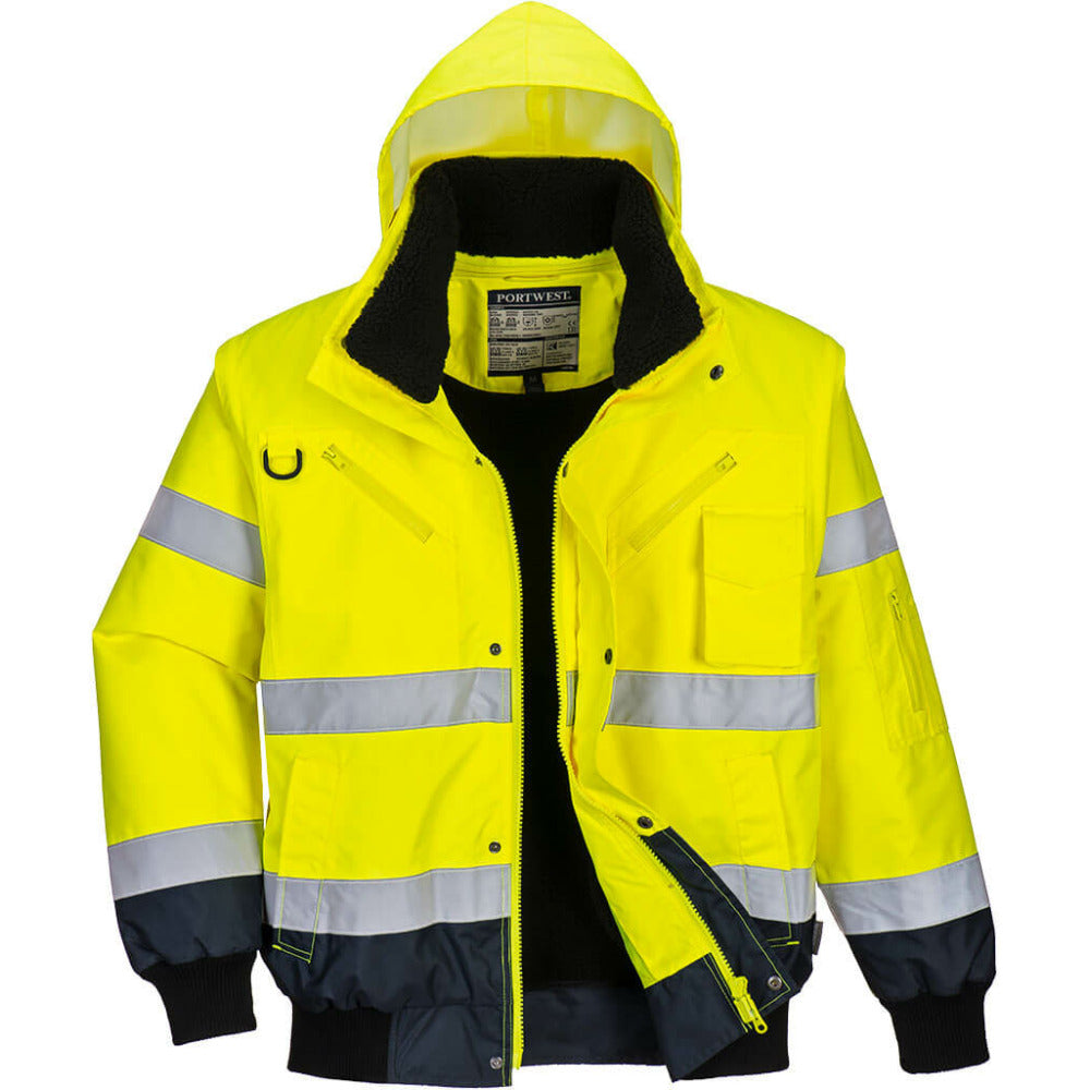 Portwest  - Hi-Vis Contrast Bomber Jacket - Yellow/Navy