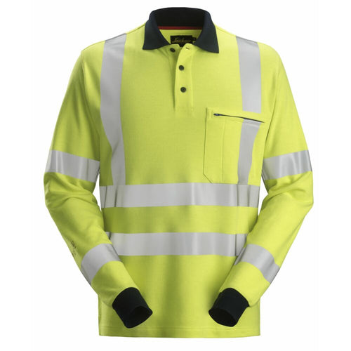 Snickers - ProtecWork, Long Sleeve Polo Shirt, High-Vis Class 3 - High Visibility Yellow - Navy