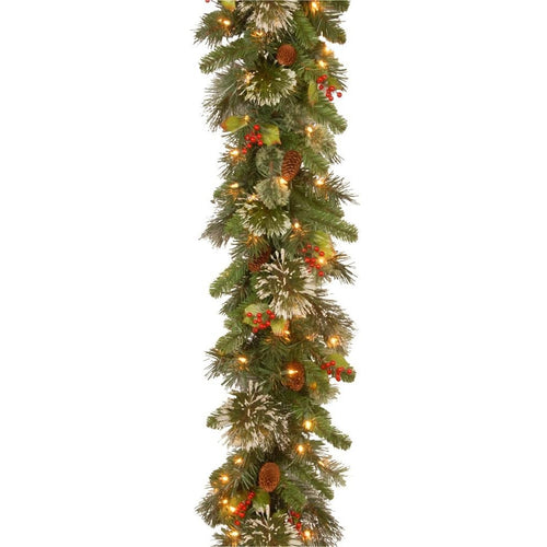 National Tree Company - Wintry Pine Pre-Lit Garland with Pine Cones & Berries - 9ft