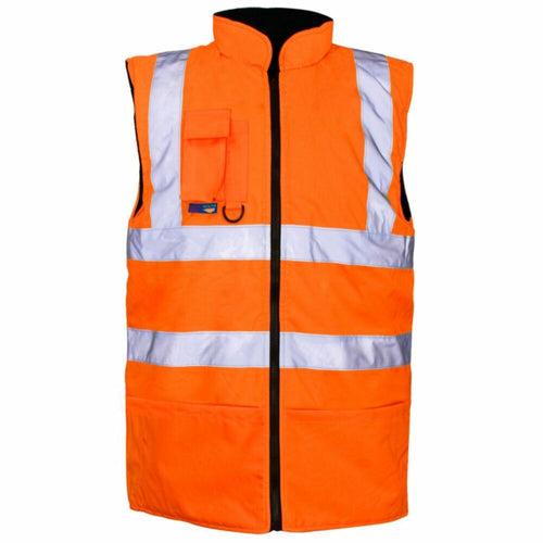 Hi-Vis Reversible Fleece-Lined Bodywarmer Orange - M
