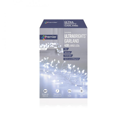 Premier Decorations - 430 LED Multi Action Microbrights Garland with Timer Silver Wire