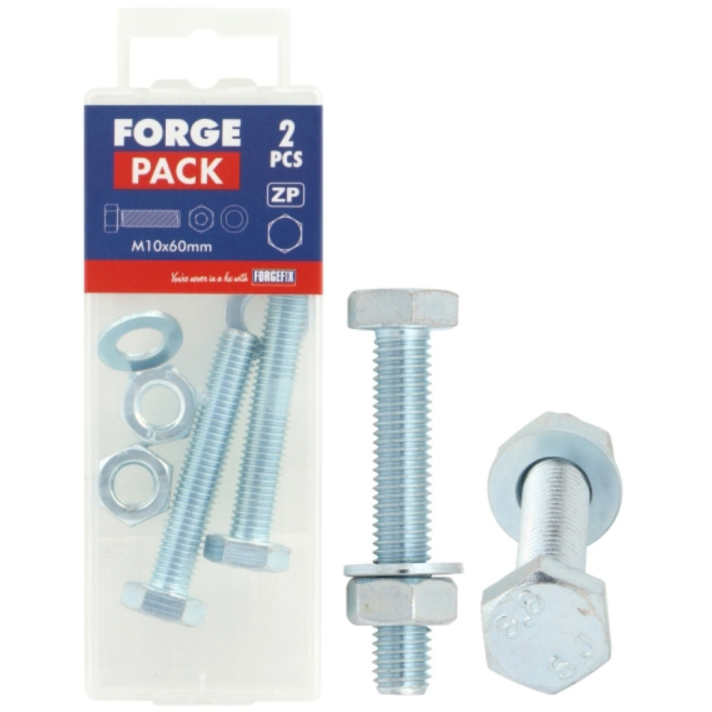 ForgeFix Prepack High Tensile Bolt/Nut/Washer M10x60mm (Pack2)