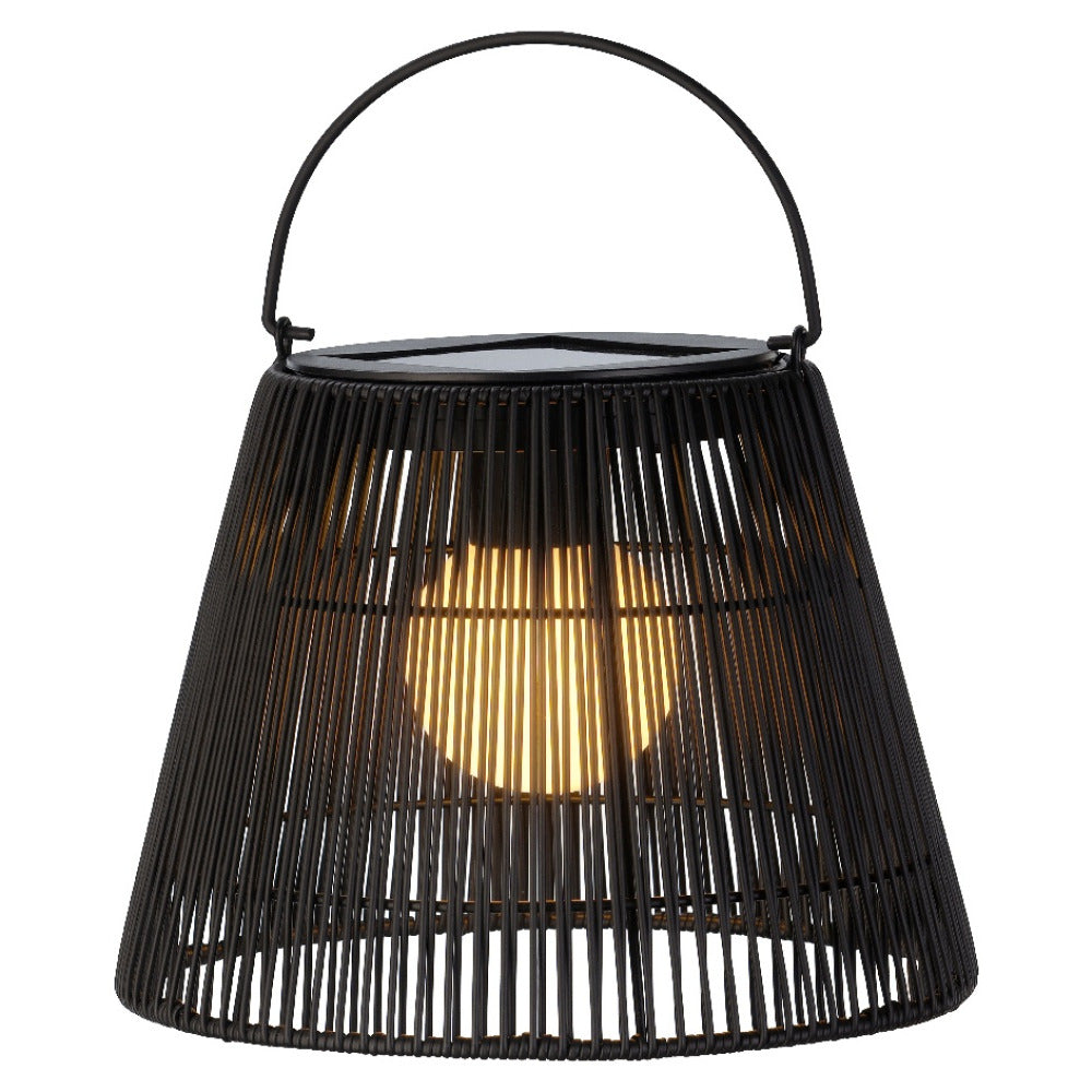 Lumineo Solar-Powered Black Wicker Effect Integrated LED Outdoor Hanging lantern