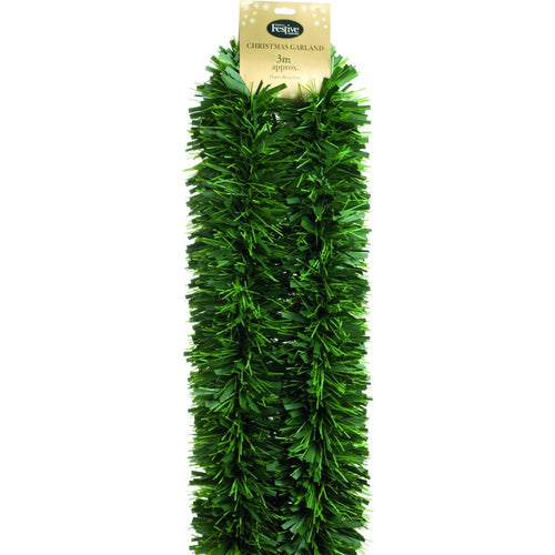 Festive 6 Ply Chunky Green Pine Tinsel Garland - 3m x 15cm