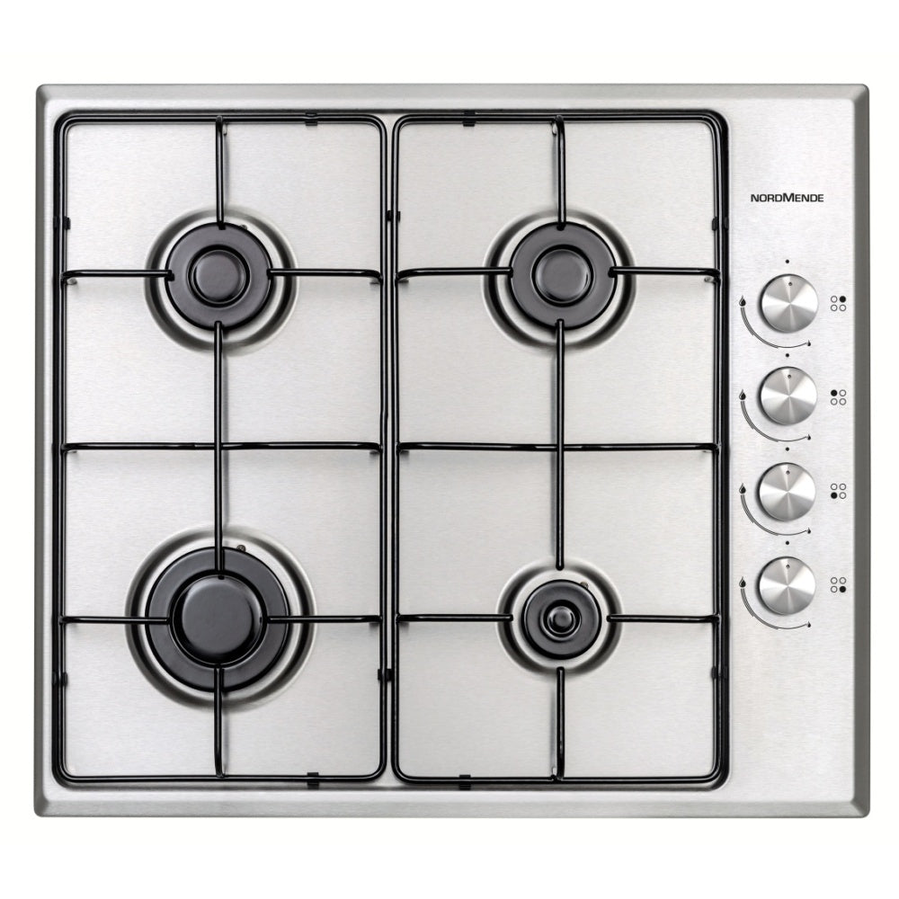 NordMende 60cm 4 x Burner Gas Hob Enamel Pan Supports Stainless Steel