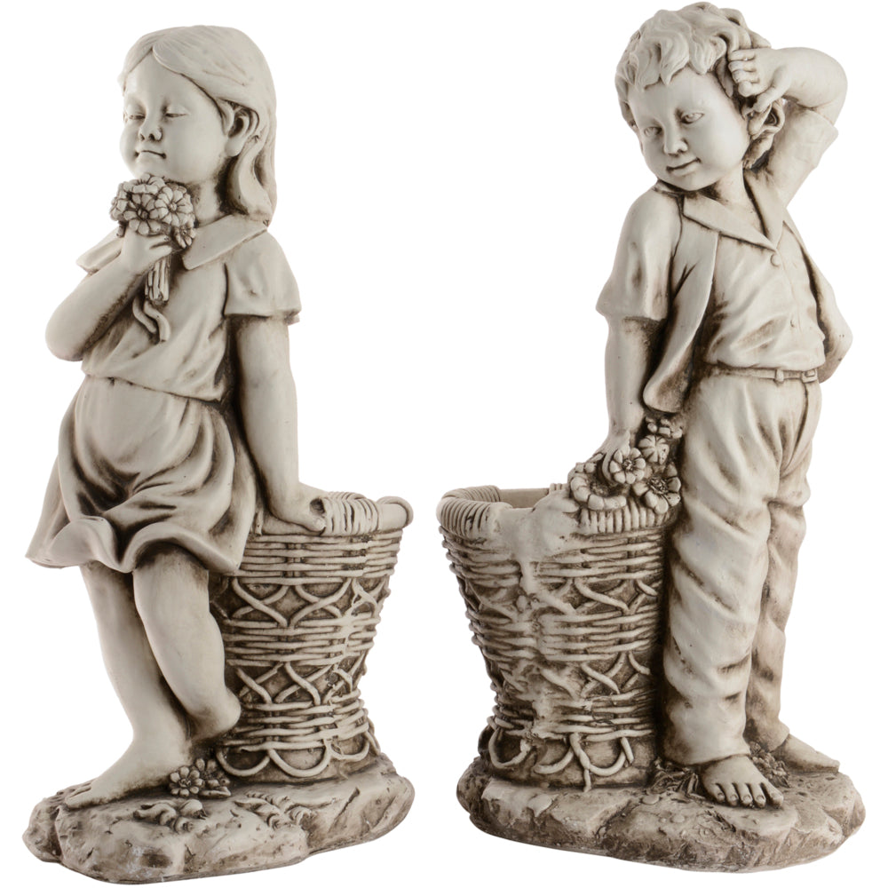 Boy & Girl with Planter - 2 Assorted
