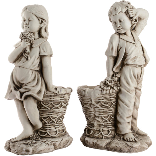 Boy & Girl with Planter - 2 Assorted
