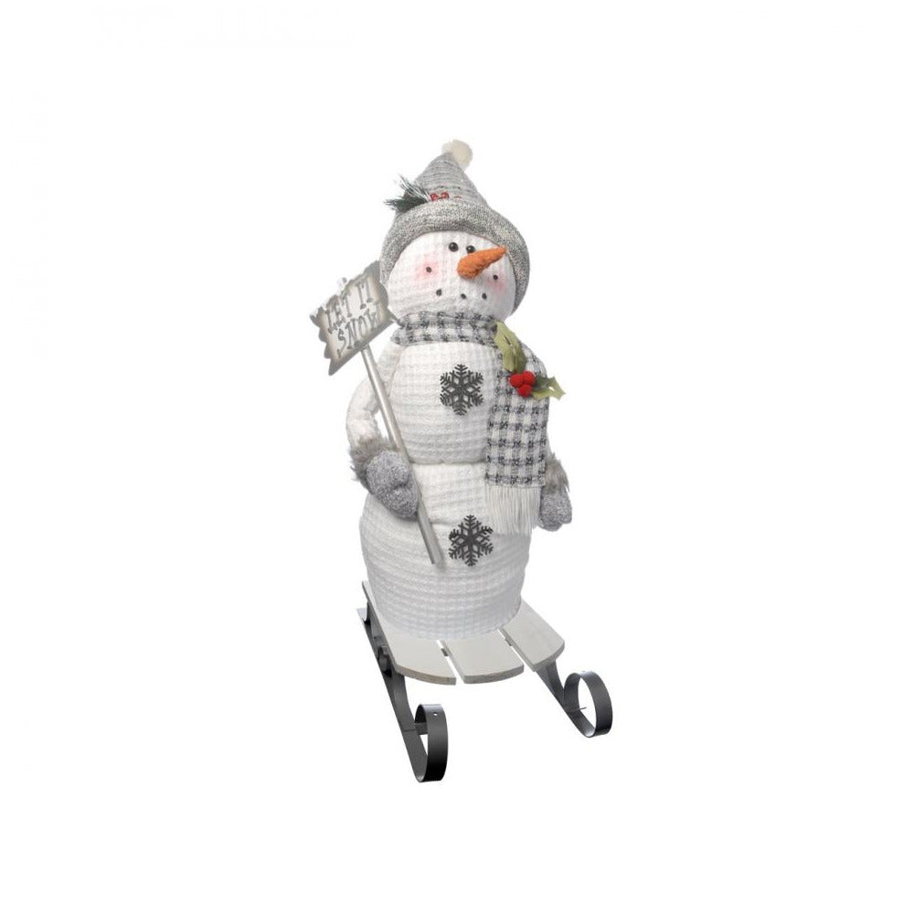 Festive - Grey Snowman on Sledge - 90cm