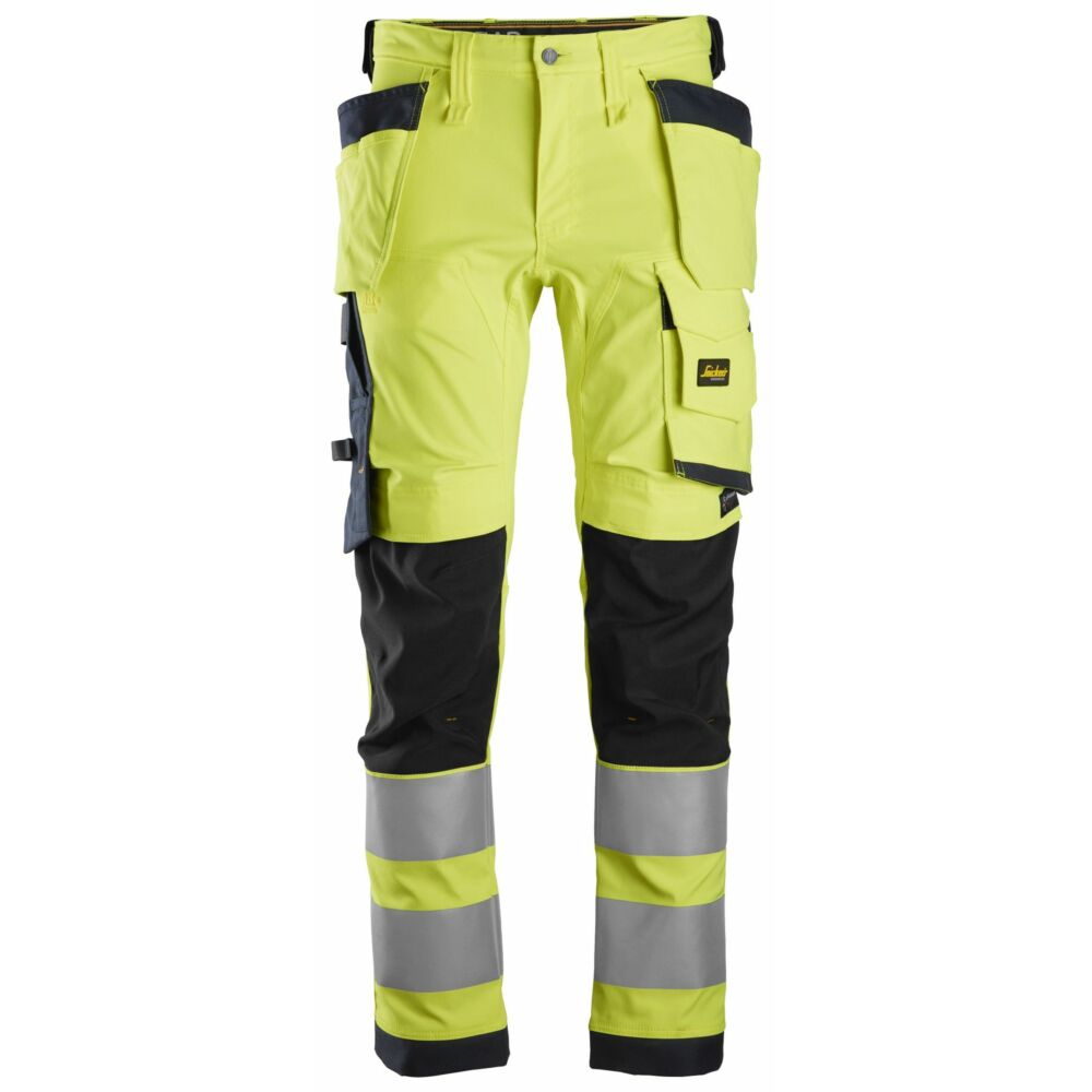 Snickers - High-Vis Class 2, Stretch Trousers Holster Pockets - High Visibility Yellow - Navy