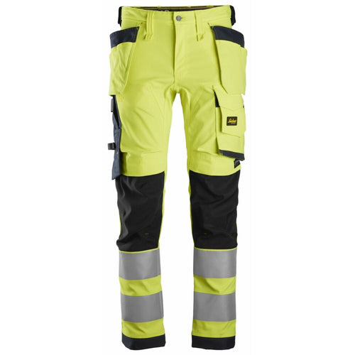 Snickers - High-Vis Class 2, Stretch Trousers Holster Pockets - High Visibility Yellow - Navy