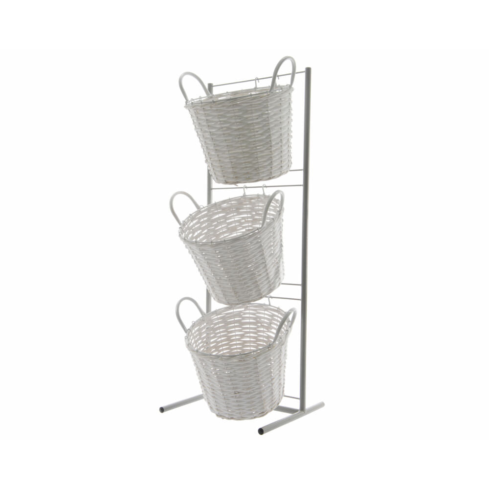 3-Tier 3 Round  Willow Basket Display Stand - White