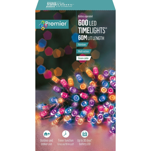 Premier - 600 LED Battery Operated TimeLights - Rainbow