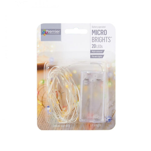 Premier Decorations - 20 LED B/O Indoor Microbrights Pin Wire Lights - Multi Coloured