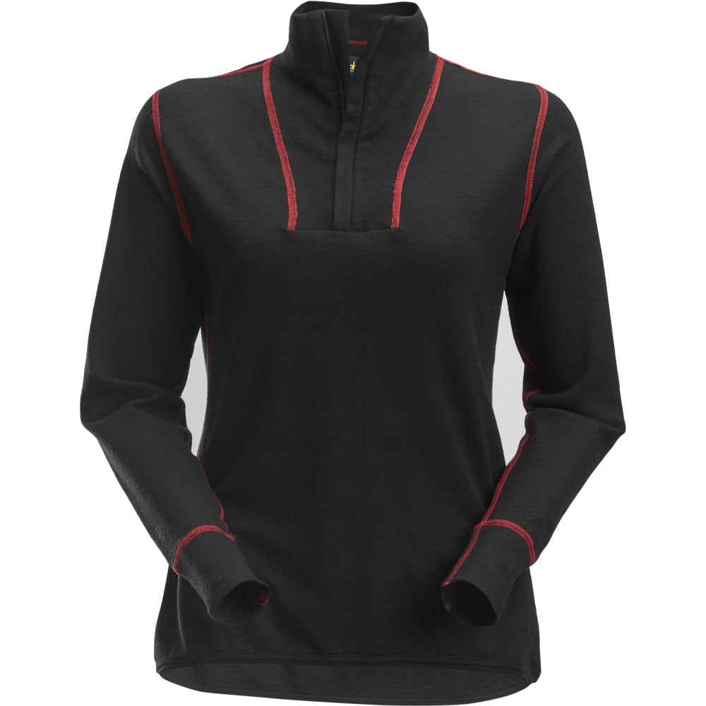 Snickers - ProtecWork, Women's Half Zip Wool Long Sleeve Shirt - Black