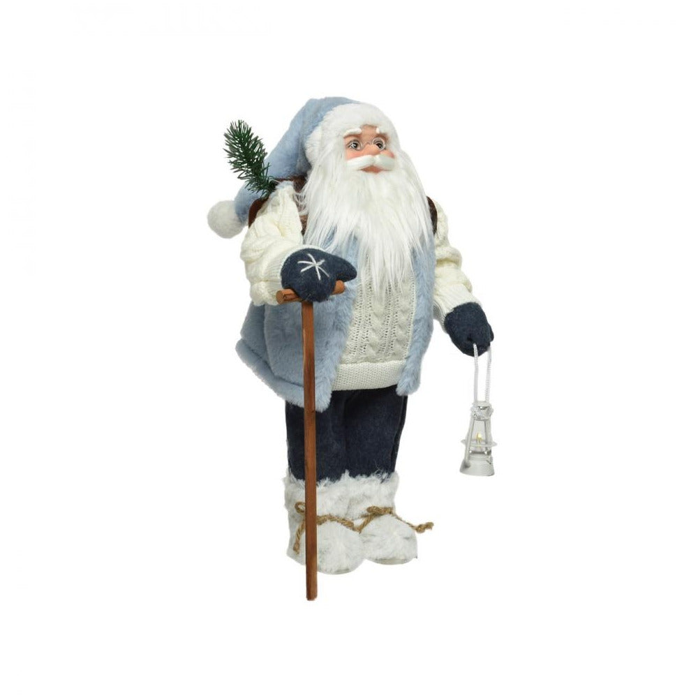 Kaemingk B.V - Standing Santa with Blue Fur Trim - 90cm - White/Blue