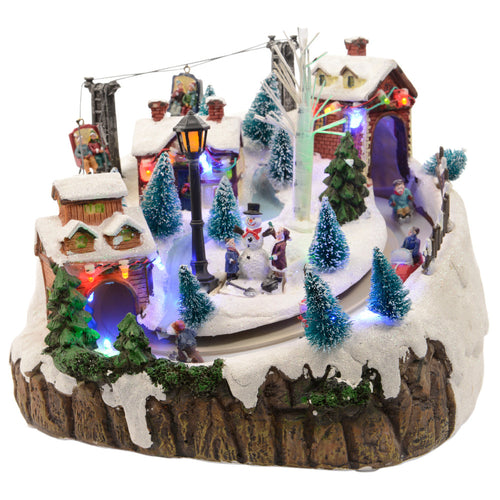 LED Musical Winter Ski Village Scene -  20cm