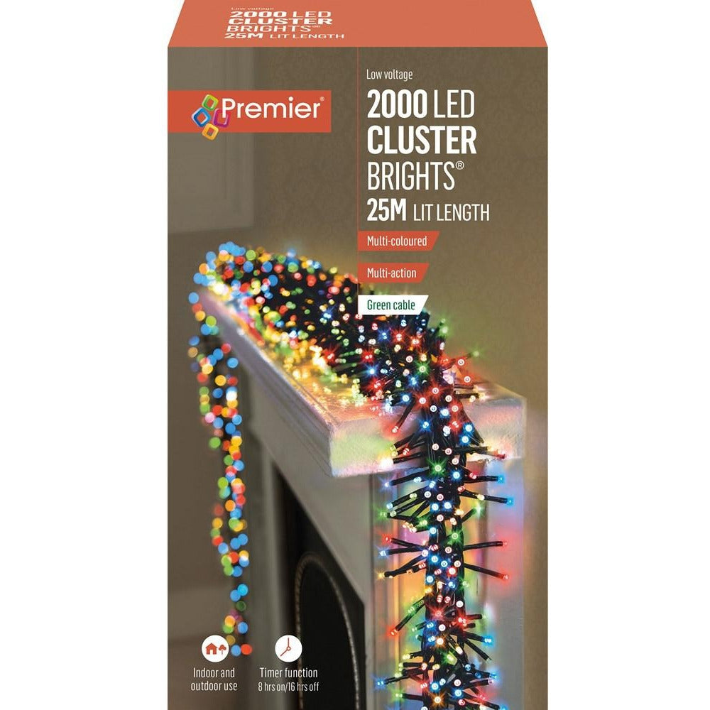 Premier - 2000 LED Multi-Action Clusterbrights with Timer - Multi-Coloured