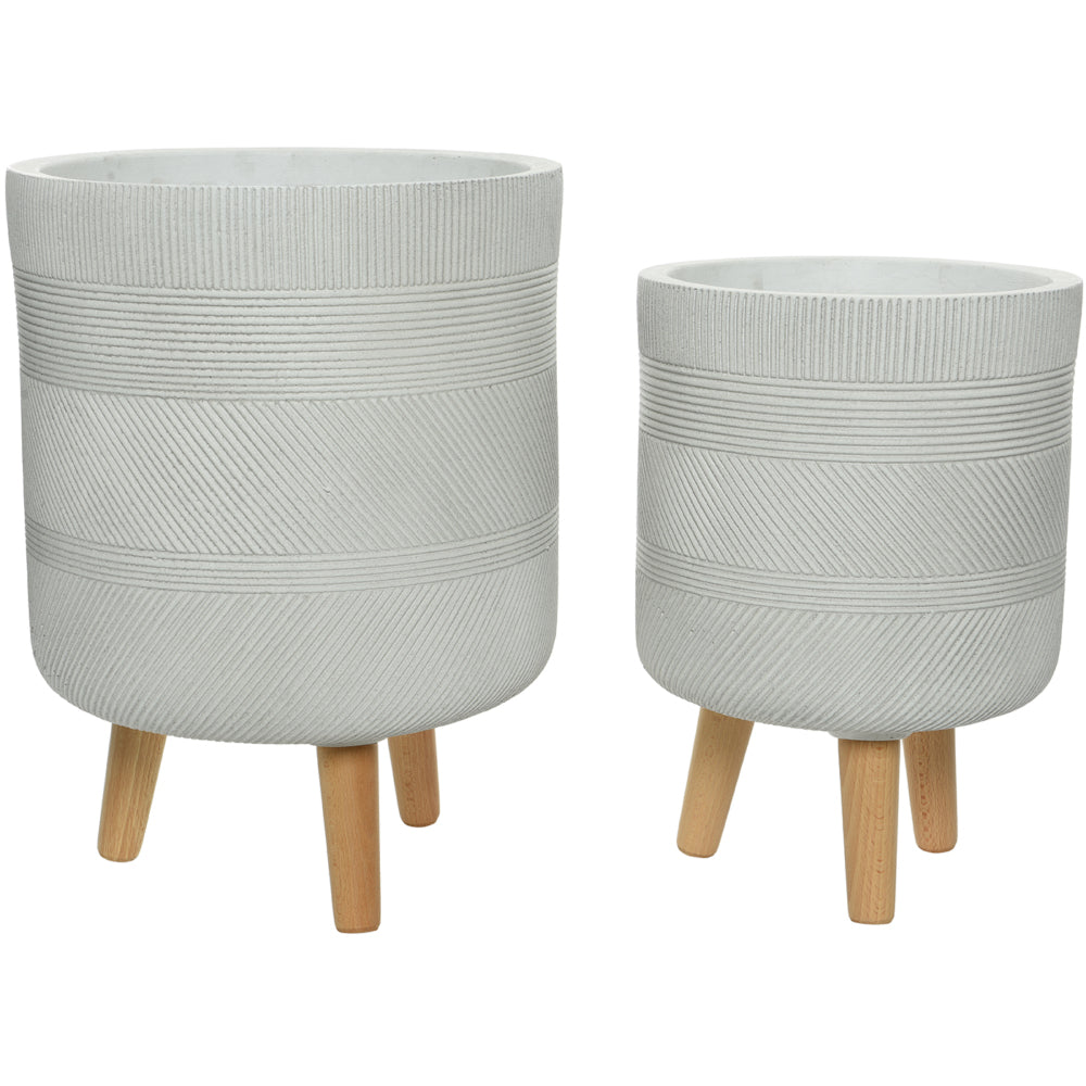Liam Fibreclay Set of 2 Planters with Wood Legs - Off White