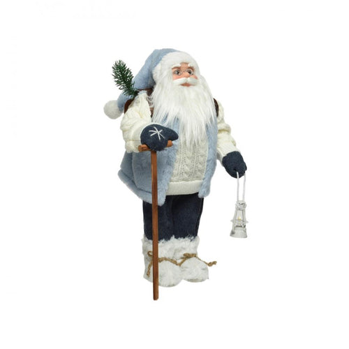 Kaemingk B.V - Standing Santa with Blue Fur Trim - 45cm - White/Blue