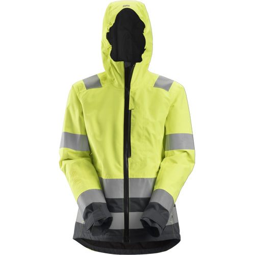 Snickers - AllroundWork, Women's High-Vis Waterproof Shell Jacket Class 2/3 - High vis yellow\\Steel grey