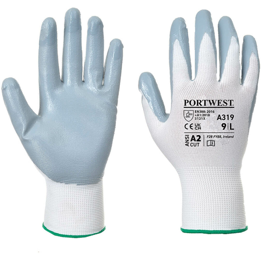 Portwest - Flexo Grip Nitrile Glove (Retail Pack) - Grey/White