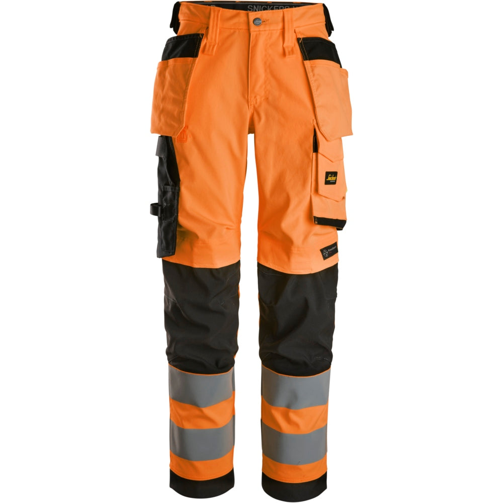 Snickers - High-Vis, Class 2 Women's Stretch Trousers Holster Pockets - High vis orange\\Black