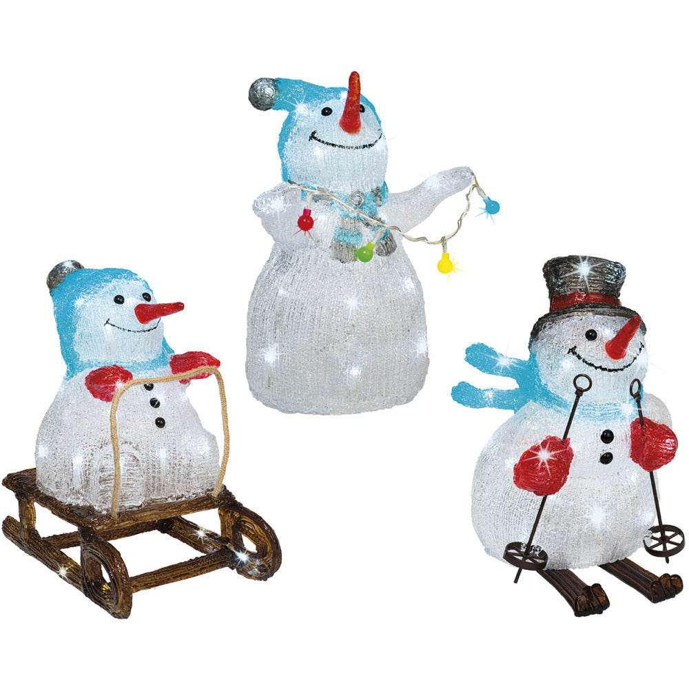 LED Acrylic Snowmen 3 Assorted - 32cm