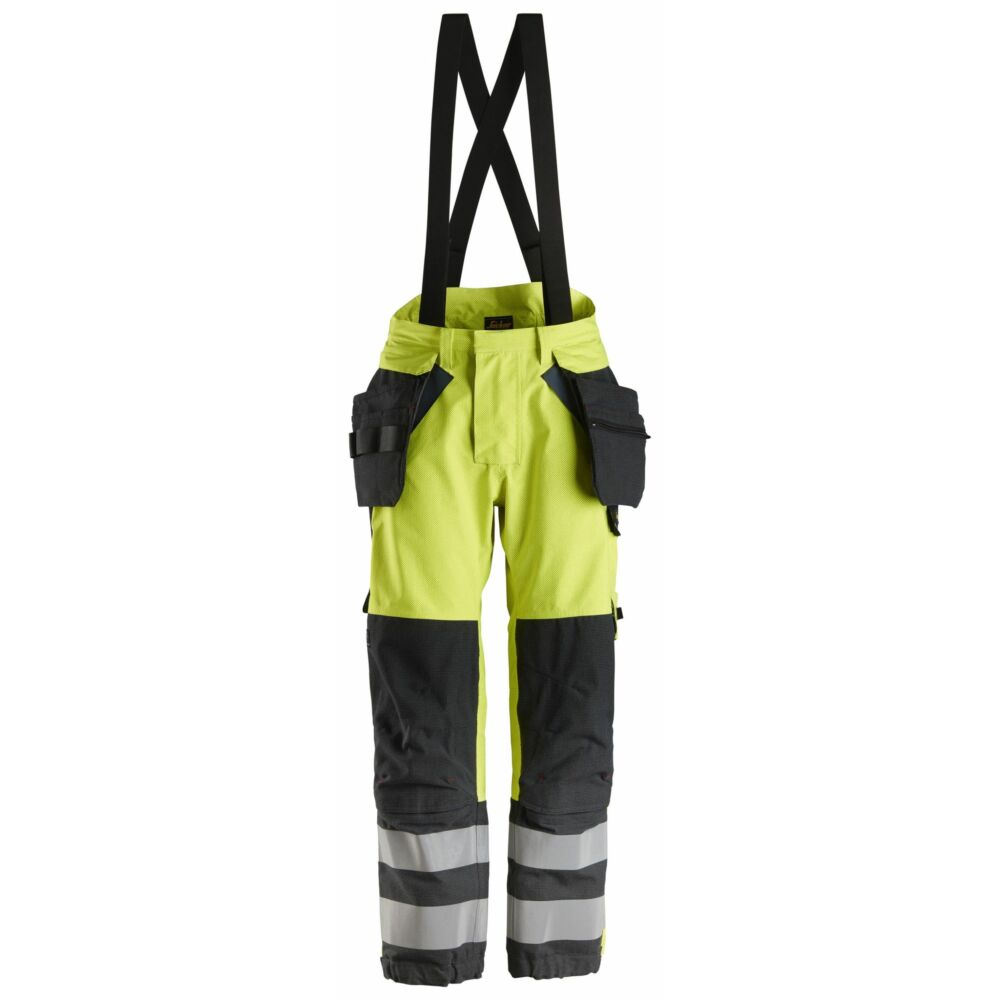 Snickers - ProtecWork, GORE-TEX Trousers, Holster Pockets High-Vis Class 2 - High Visibility Yellow - Navy