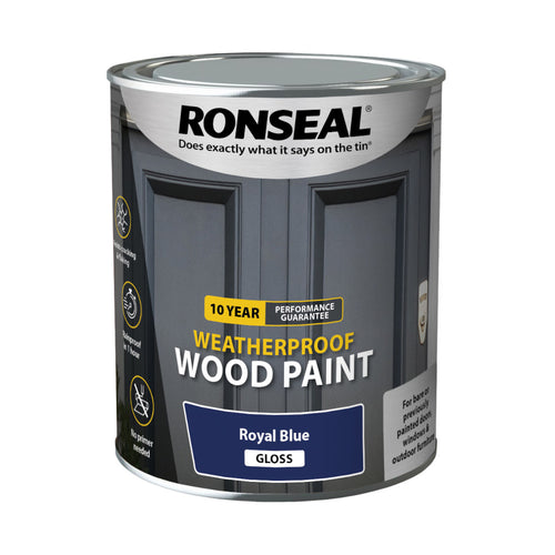 Ronseal 10 Year Weatherproof Wood Paint Royal Blue Gloss 750ml
