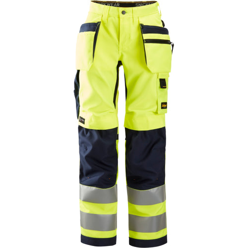 Snickers - AllroundWork, Women's High-Vis Trousers+ Holster Pockets Class 2 - High Visibility Yellow - Navy