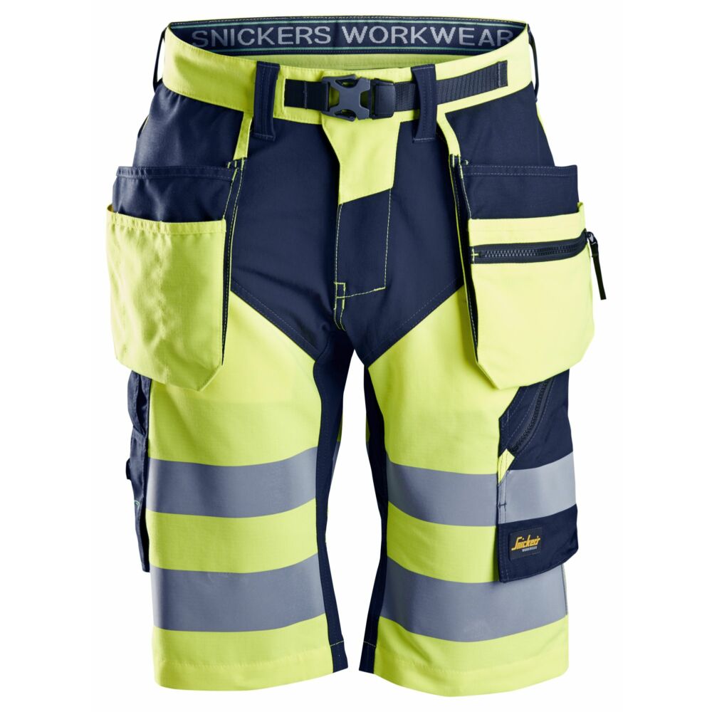 Snickers - FlexiWork, High-Vis Shorts+ Holster Pockets Class 1 - High Visibility Yellow - Navy