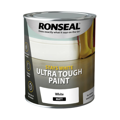 Ronseal Stays White Ultra Tough Paint White Matt 750ml