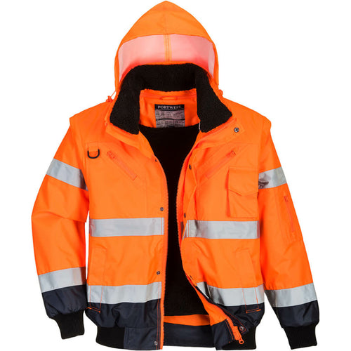 Portwest  - Hi-Vis Contrast Bomber Jacket - Orange/Navy