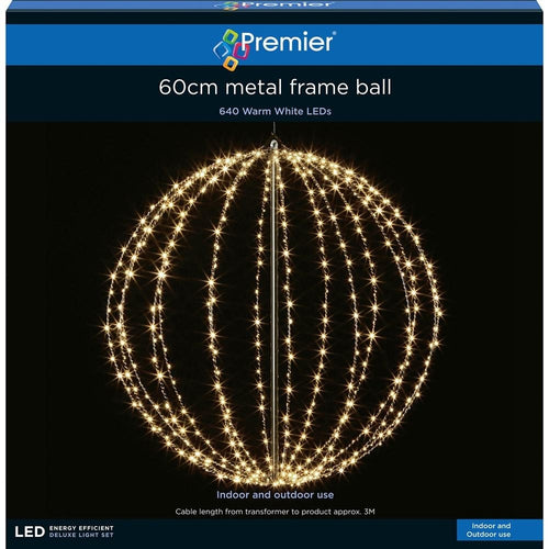 Premier - LED Metal Frame Ball - 60cm - Warm White