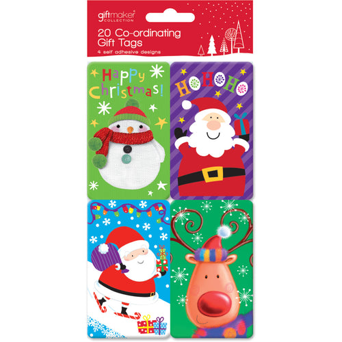 20 Novelty Self Adhesive Christmas Gift Tags - Assorted Designs