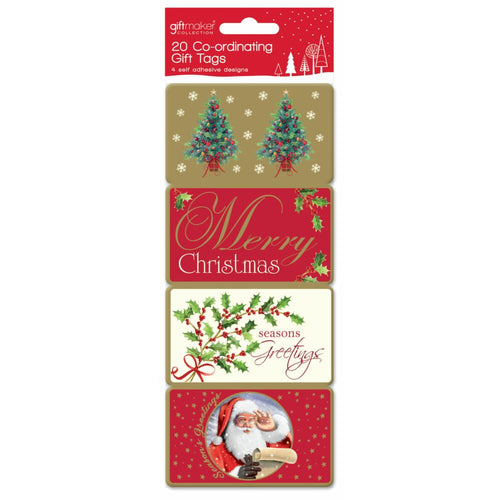 20 Traditional Self Adhesive Christmas Assorted Gift Tags