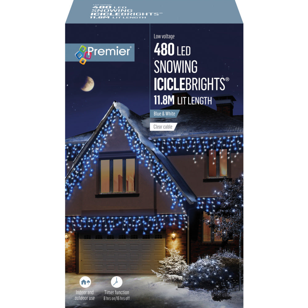 -480 LED Multi-Action Snowing Iciclebrights  - Blue White