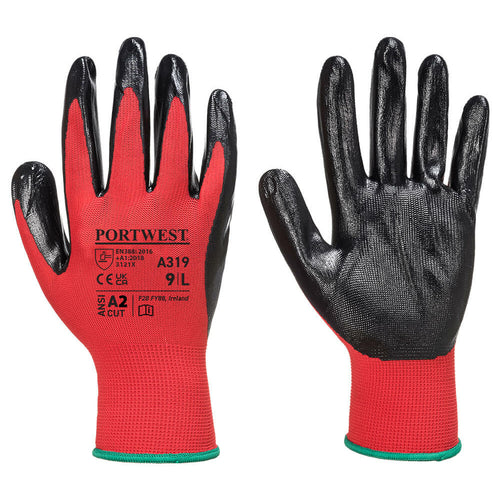 Portwest - Flexo Grip Nitrile Glove (Retail Pack) - Red/Black
