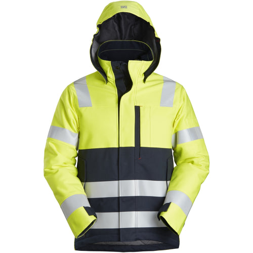 Snickers - ProtecWork, Insulated Hood Jacket, High-Vis Class 3 - High Visibility Yellow - Navy