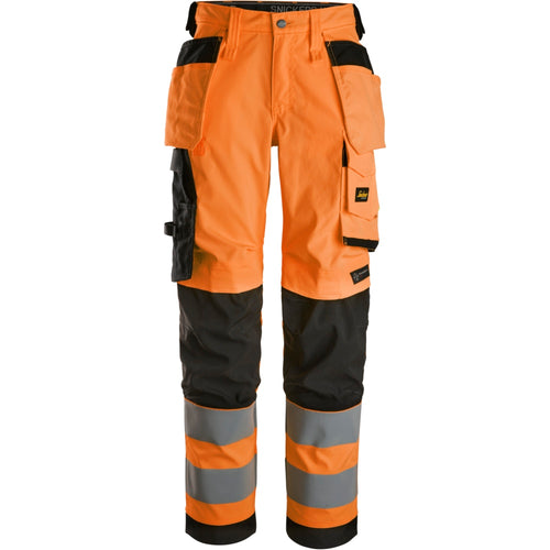 Snickers - High-Vis, Class 2 Women's Stretch Trousers Holster Pockets - High vis orange\\Black