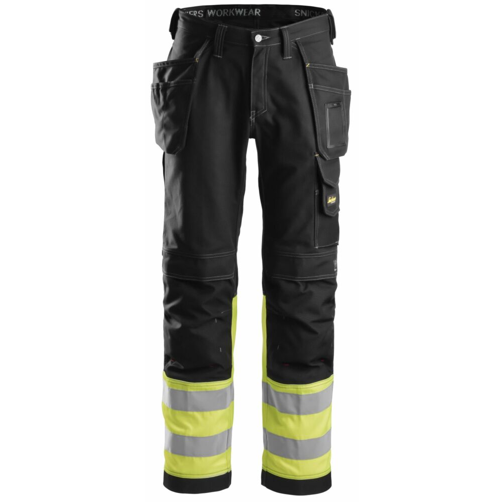 Snickers - High-Vis Holster Pockets Cotton Trousers Class 1 - Black\\High Vis Yellow