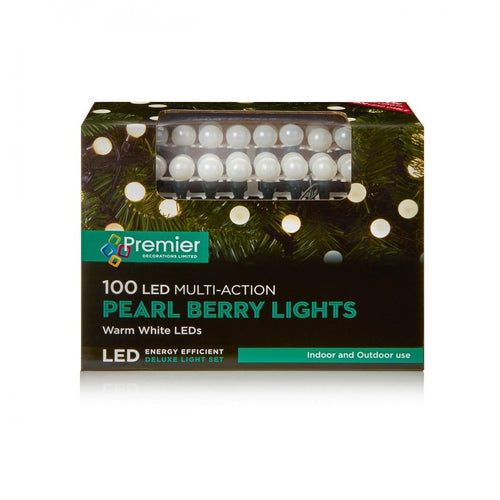 Premier Decorations - 100 LED Multi-Action Pearl Berry Lights -  Warm White