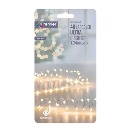 Premier - 40 Large LED Battery Operated Ultrabrights - Warm White