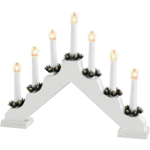 Mains Operated Traditional 7 Light Wooden Candlebridge - White