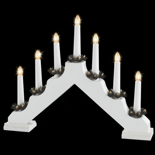Mains Operated Traditional 7 Light Wooden Candlebridge - White